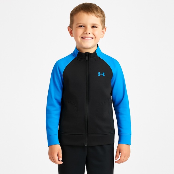 UNDER ARMOUR Boys Black Blue Zip Jacket Size 7 - Picture 1 of 8